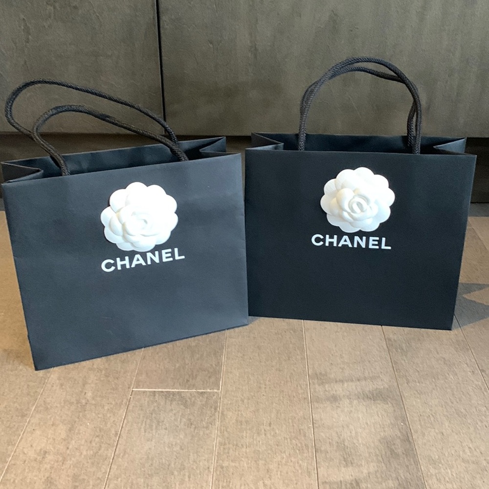 Set of 2 Chanel Shopping Bags Black with camellia authentic
